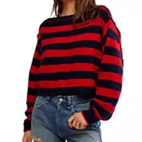 Free People We the Free Into the Blue Striped Sweater, Red & Blue, Large - NWT - Picture 1 of 7